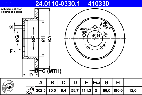 Disc frana MITSUBISHI LANCER VIII Sportback (CX_A) 2.0 Ralliart 4WD (CX4A) benzina 241 cai ATE 24.0110-0330.1