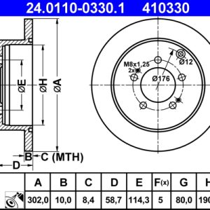 Disc frana MITSUBISHI OUTLANDER II (CW_W) 3.0 4WD (CW6W) benzina 220 cai ATE 24.0110-0330.1