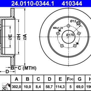 Disc frana MITSUBISHI GRANDIS (NA_W) 2.4 MIVEC (NA4W) benzina 165 cai ATE 24.0110-0344.1