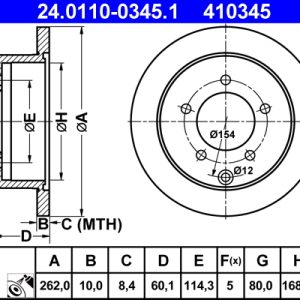 Disc frana MITSUBISHI LANCER VIII Sportback (CX_A) 1.5 Bifuel Benzina/Autogaz (GPL) 109 cai ATE 24.0110-0345.1