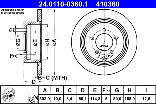 Disc frana MITSUBISHI ASX (GA_W_) 1.6 MIVEC (GA1W) benzina 117 cai ATE 24.0110-0360.1