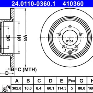 Disc frana MITSUBISHI OUTLANDER II (CW_W) 2.2 DI-D diesel 177 cai ATE 24.0110-0360.1