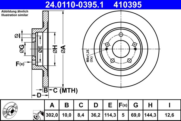 Disc frana MITSUBISHI OUTLANDER III Van (GF_W, GG_W) Hybrid 4WD (GG3W) benzina/elector 208 cai ATE 24.0110-0395.1