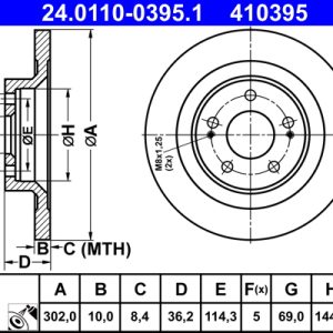 Disc frana MITSUBISHI ASX (GA_W_) 2.0 MIVEC 4WD benzina 150 cai ATE 24.0110-0395.1