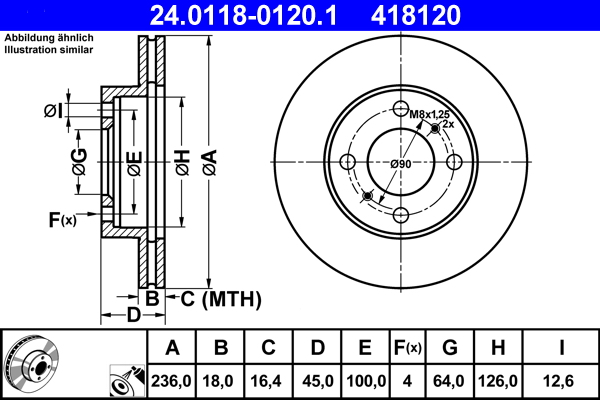 Disc frana MITSUBISHI COLT V (CJ_, CP_) 1600 (CJ4A) benzina 103 cai ATE 24.0118-0120.1