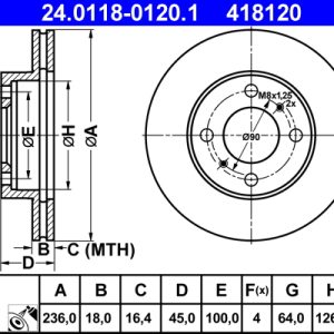 Disc frana MITSUBISHI CARISMA (DA_) 1.6 (DA1A) benzina 90 cai ATE 24.0118-0120.1
