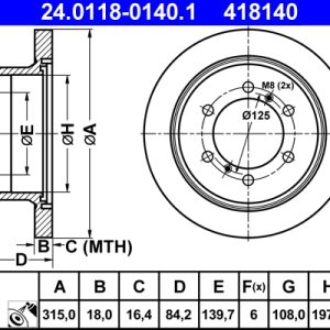 Disc frana MITSUBISHI L400 bus (PD_W, PC_W, PA_V, PB_V, PA_W) 2500 TD (PA5W) diesel 87 cai ATE 24.0118-0140.1