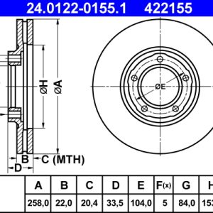 Disc frana MITSUBISHI L 300 III bus (P0_W, P1_W, P2_W, P3_W) 2.0 (P03W, P13W) benzina 90 cai ATE 24.0122-0155.1