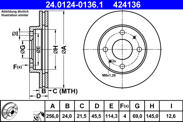 Disc frana MITSUBISHI LANCER V Station Wagon (CB_W, CD_W) 1.6 16V 4WD (CD4W) benzina 113 cai ATE 24.0124-0136.1