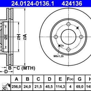 Disc frana MITSUBISHI CARISMA limuzina (DA_) 1.6 (DA1A) benzina 90 cai ATE 24.0124-0136.1
