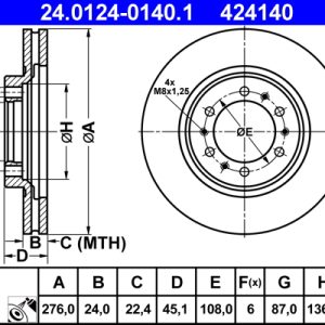 Disc frana MITSUBISHI L200 (K7_T, K6_T, K5_T) 2.5 TD 4WD diesel 87 cai ATE 24.0124-0140.1