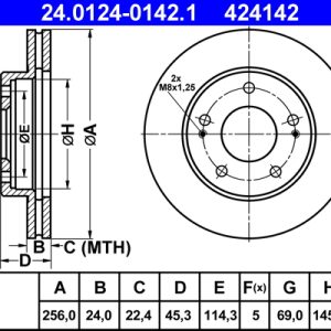 Disc frana MITSUBISHI ECLIPSE II (D3_A) 2000 GS 16V (D32A) benzina 146 cai ATE 24.0124-0142.1