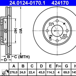 Disc frana MITSUBISHI GALANT VIII (EA_) 2.0 (EA2A) benzina 136 cai ATE 24.0124-0170.1
