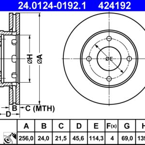 Disc frana MITSUBISHI COLT VI (Z3_A, Z2_A) 1.1 LPG Benzina/Autogaz (GPL) 75 cai ATE 24.0124-0192.1