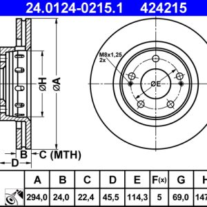 Disc frana MITSUBISHI OUTLANDER II (CW_W) 2.4 4WD (CW5W) benzina 170 cai ATE 24.0124-0215.1