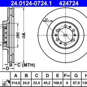 Disc frana MITSUBISHI L200 (K7_T, K6_T, K5_T) 2.5 D 4WD diesel 75 cai ATE 24.0124-0724.1