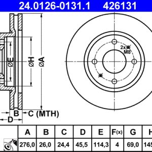 Disc frana MITSUBISHI LANCER VII (CS_A, CT_A) EVO IX (CT9A) benzina 290 cai ATE 24.0126-0131.1