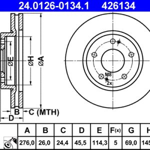 Disc frana MITSUBISHI LANCER VII (CS_A, CT_A) 1.6 (CS3A) benzina 105 cai ATE 24.0126-0134.1