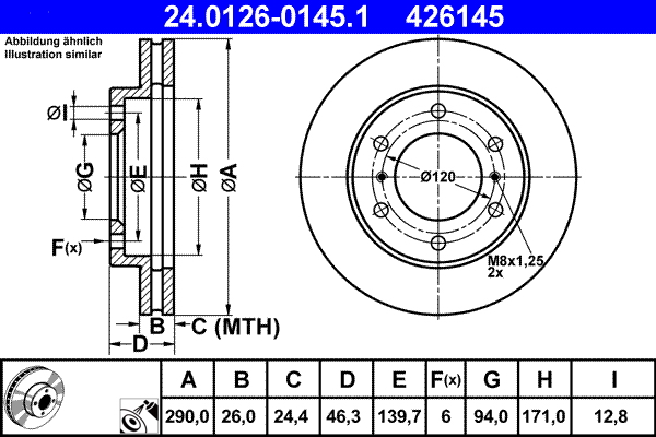 Disc frana MITSUBISHI PAJERO CLASSIC (V2_W, V6_W, V7_W) 2.5 TD (V24W) diesel 115 cai ATE 24.0126-0145.1