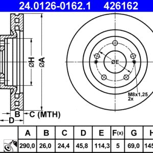 Disc frana MITSUBISHI GRANDIS (NA_W) 2.4 MIVEC (NA4W) benzina 165 cai ATE 24.0126-0162.1