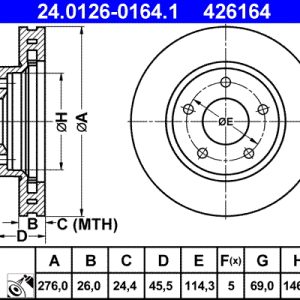 Disc frana MITSUBISHI LANCER VIII (CY_A, CZ_A) 1.8 (CY3A, CY6A) benzina 140 cai ATE 24.0126-0164.1