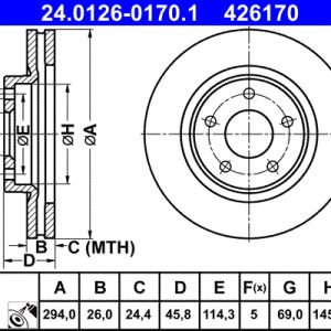Disc frana MITSUBISHI ASX (GA_W_) 1.8 DI-D 4WD (GA6W) diesel 116 cai ATE 24.0126-0170.1