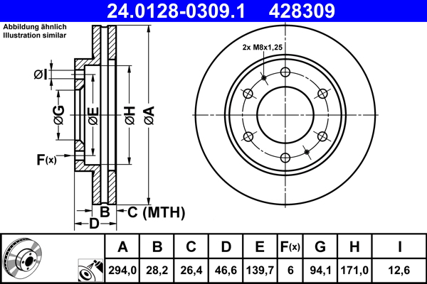 Disc frana MITSUBISHI L200 / TRITON (KJ_, KK_, KL_) 2.2 DI-D diesel 150 cai ATE 24.0128-0309.1