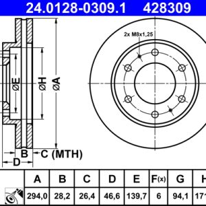 Disc frana MITSUBISHI L200 / TRITON (KJ_, KK_, KL_) 2.4 DI-D (KJ0T) diesel 154 cai ATE 24.0128-0309.1