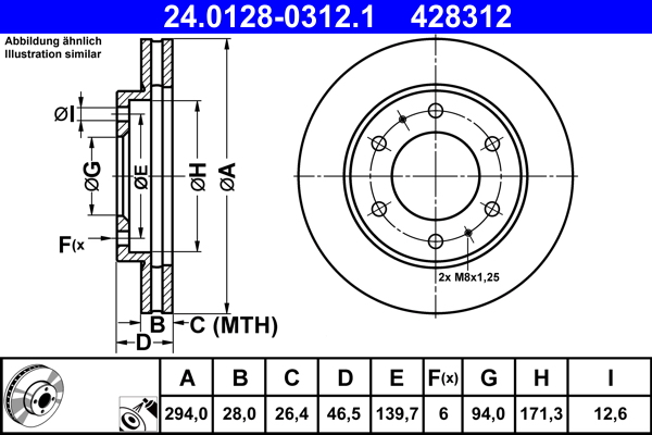 Disc frana MITSUBISHI L200 / TRITON platou / sasiu (KA_T, KB_T) 2.5 DI-D 4WD (KB4T) diesel 178 cai ATE 24.0128-0312.1