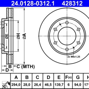 Disc frana MITSUBISHI L200 / TRITON platou / sasiu (KA_T, KB_T) 2.5 DI-D (KA4T) diesel 128 cai ATE 24.0128-0312.1