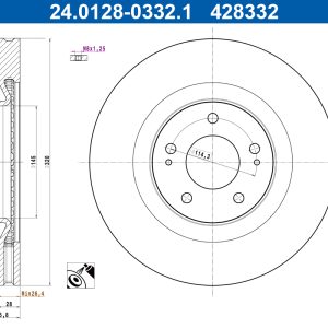 Disc frana MITSUBISHI OUTLANDER III (GG_W, GF_W, ZJ, ZL, ZK) 2.4 Hybrid 4WD benzina/elector 224 cai ATE 24.0128-0332.1