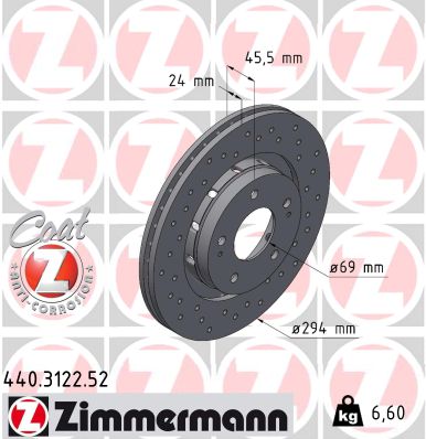 Disc frana MITSUBISHI OUTLANDER III (GG_W, GF_W, ZJ, ZL, ZK) 2.0 (GF7W) benzina 150 cai ZIMMERMANN 440.3122.52