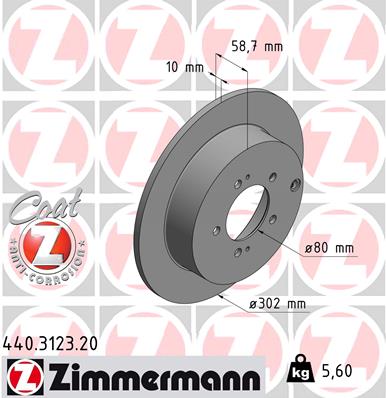 Disc frana MITSUBISHI LANCER VIII Sportback (CX_A) 2.0 Ralliart 4WD (CX4A) benzina 241 cai ZIMMERMANN 440.3123.20