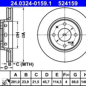Disc frana MITSUBISHI CARISMA limuzina (DA_) 1.8 (DA2A) benzina 115 cai ATE 24.0324-0159.1