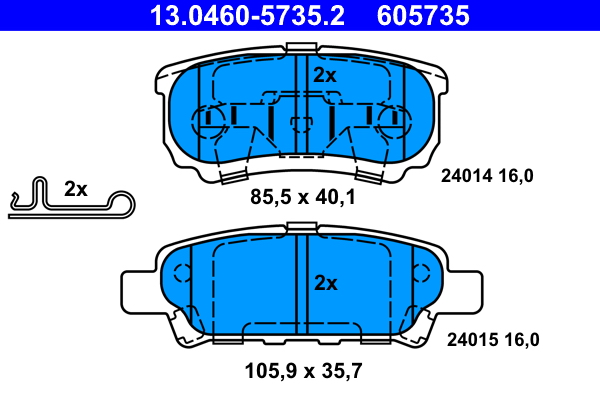 Placute frana MITSUBISHI LANCER VIII (CY_A, CZ_A) 2.0 i 4WD (CZ4A) benzina 154 cai ATE 13.0460-5735.2