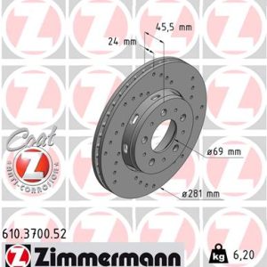 Disc frana MITSUBISHI CARISMA (DA_) 1.8 16V GDI (DA2A) benzina 125 cai ZIMMERMANN 610.3700.52