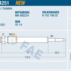 Bujie incandescenta MITSUBISHI GRANDIS (NA_W) 2.0 DI-D (NA8W) diesel 136 cai FAE 74251