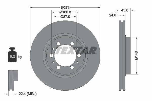 Disc frana MITSUBISHI L200 (K7_T, K6_T, K5_T) 2.8 TD 4WD (K77T) diesel 125 cai TEXTAR 92079800