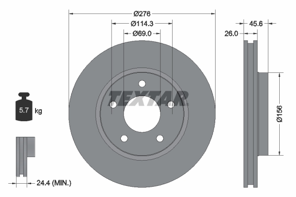 Disc frana MITSUBISHI LANCER VIII (CY_A, CZ_A) 1.5 benzina 109 cai TEXTAR 92197403