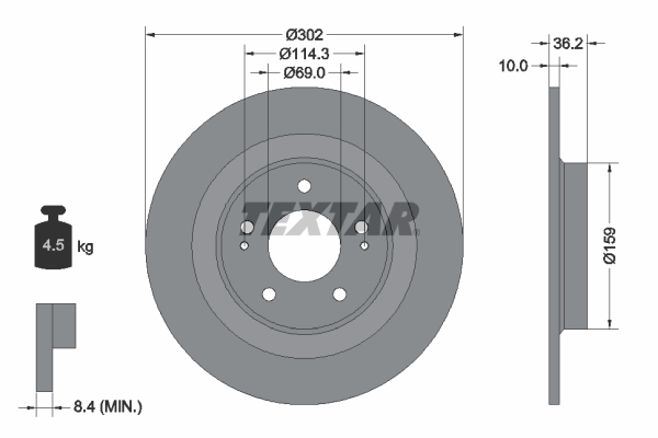Disc frana MITSUBISHI OUTLANDER III (GG_W, GF_W, ZJ, ZL, ZK) 2.2 Di-D 4WD diesel 165 cai TEXTAR 92267403