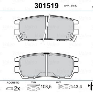 Placute frana MITSUBISHI L400 bus (PD_W, PC_W, PA_V, PB_V, PA_W) 2.5 TD 4WD (PD5V/W) diesel 99 cai VALEO 301519