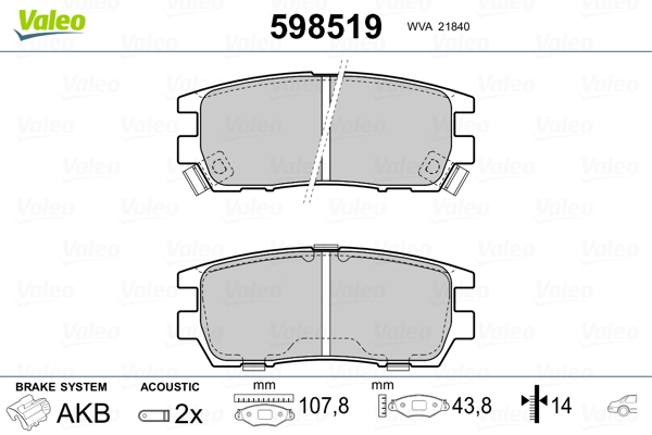 Placute frana MITSUBISHI L400 bus (PD_W, PC_W, PA_V, PB_V, PA_W) 2.0 16V (PA3V/W, PB3V, PA3W) benzina 115 cai VALEO 598519