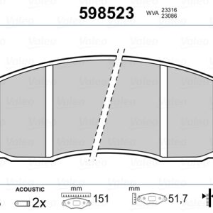 Placute frana MITSUBISHI L200 (K7_T, K6_T, K5_T) 2.5 TD 4WD (K74T) diesel 115 cai VALEO 598523