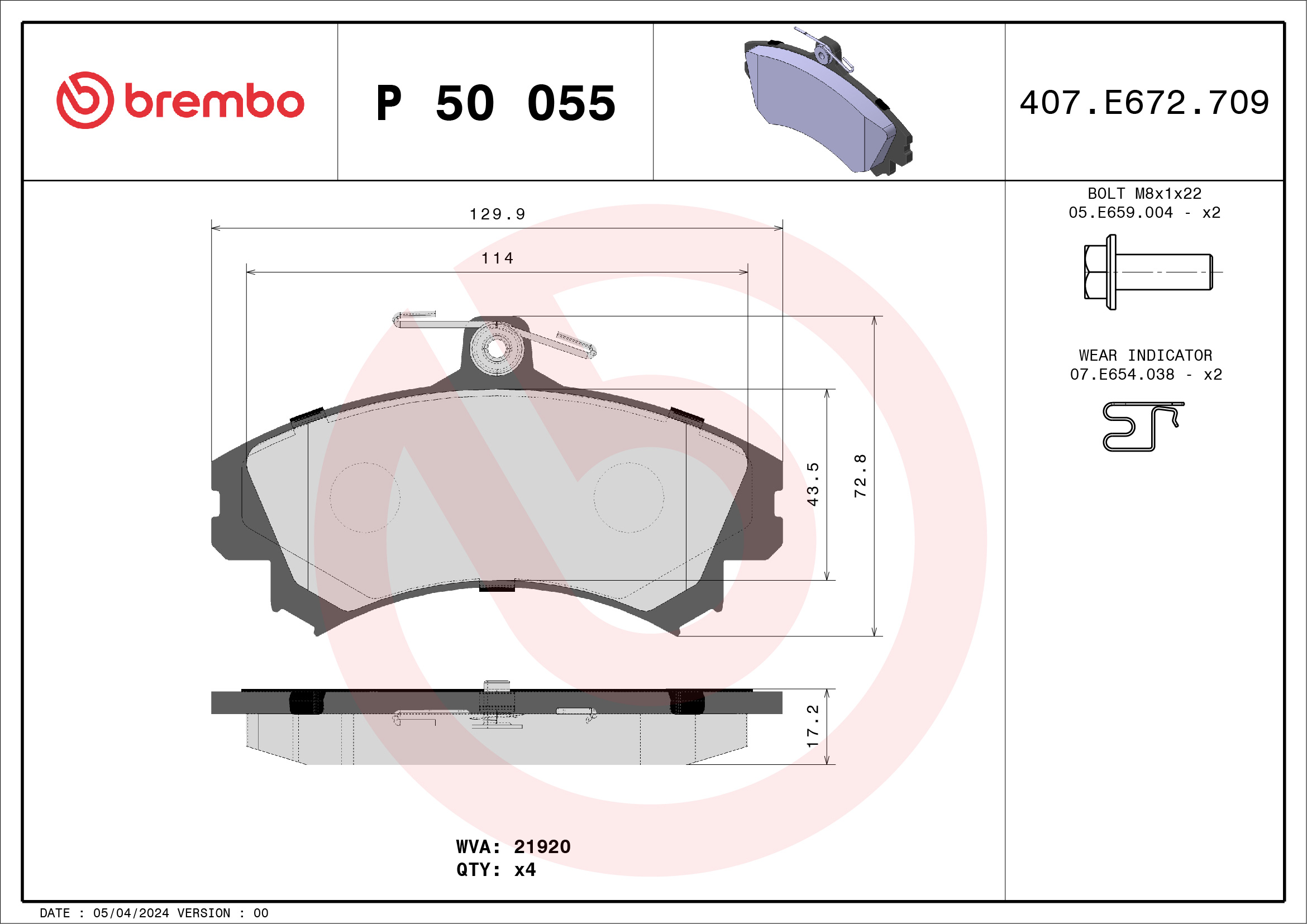 Placute frana MITSUBISHI COLT VI (Z3_A, Z2_A) 1.5 (Z23A) benzina 109 cai BREMBO P 50 055