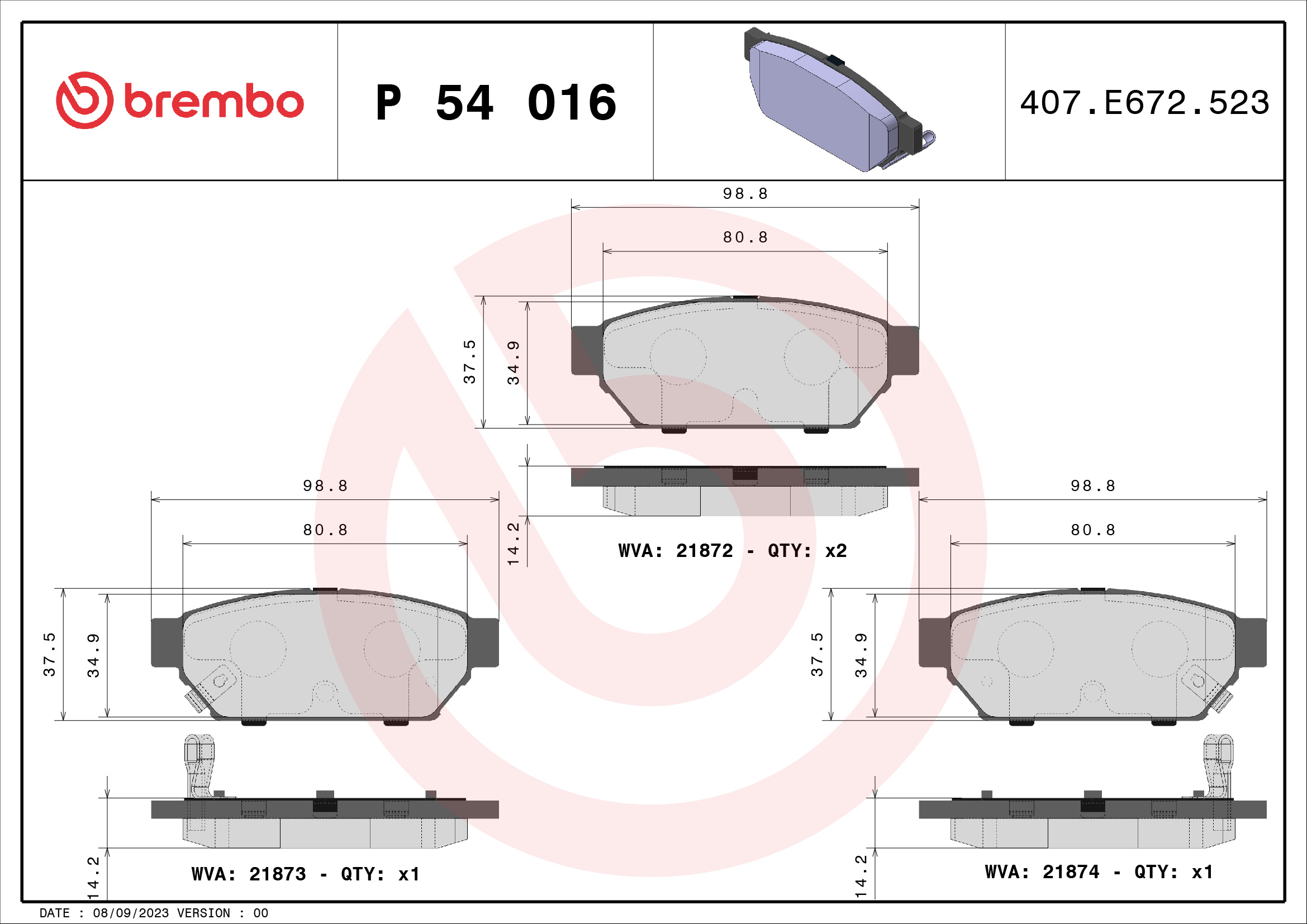 Placute frana MITSUBISHI CARISMA (DA_) 1.8 16V GDI (DA2A) benzina 125 cai BREMBO P 54 016