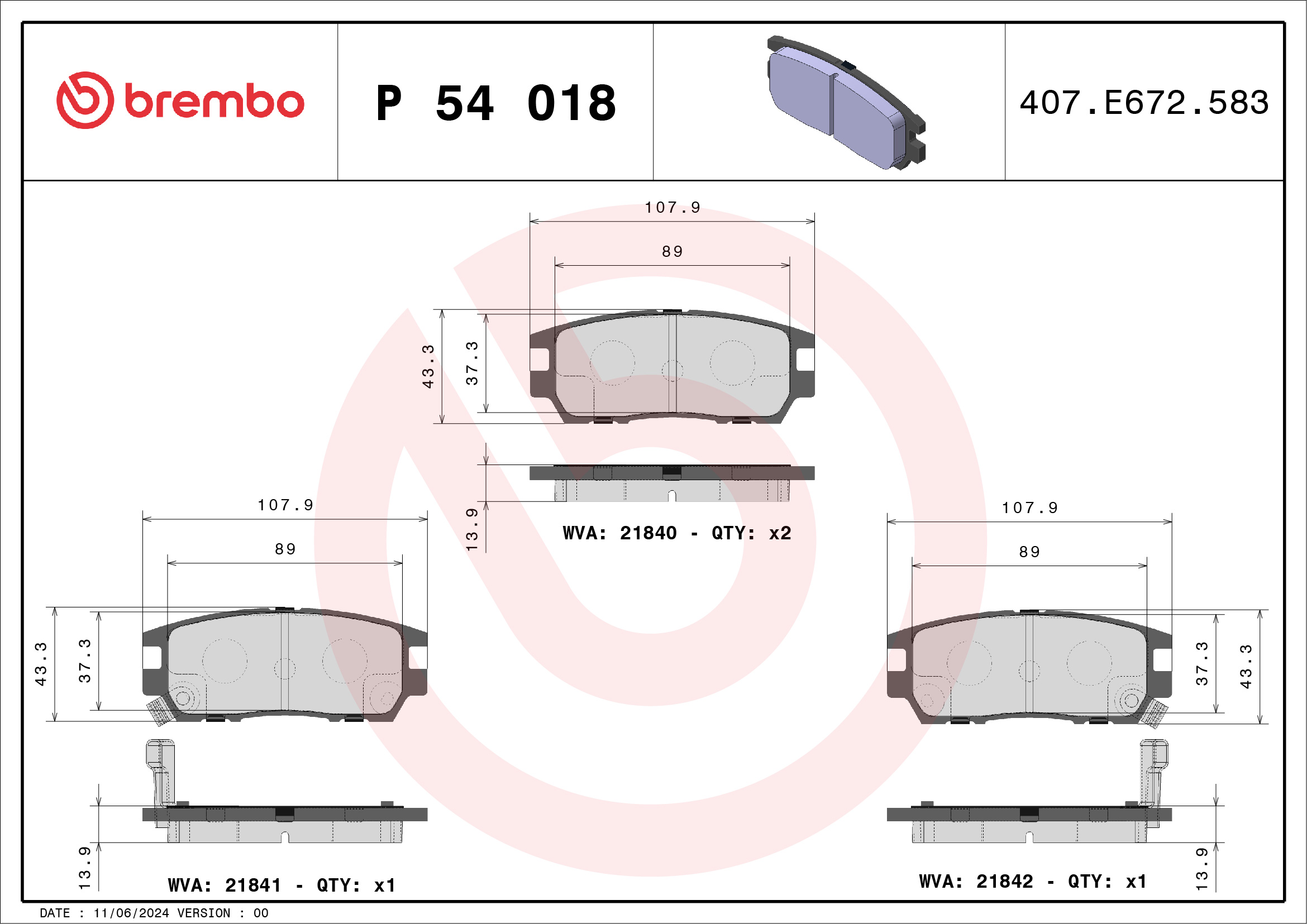 Placute frana MITSUBISHI L400 bus (PD_W, PC_W, PA_V, PB_V, PA_W) 2.4 (PA4W) benzina 132 cai BREMBO P 54 018