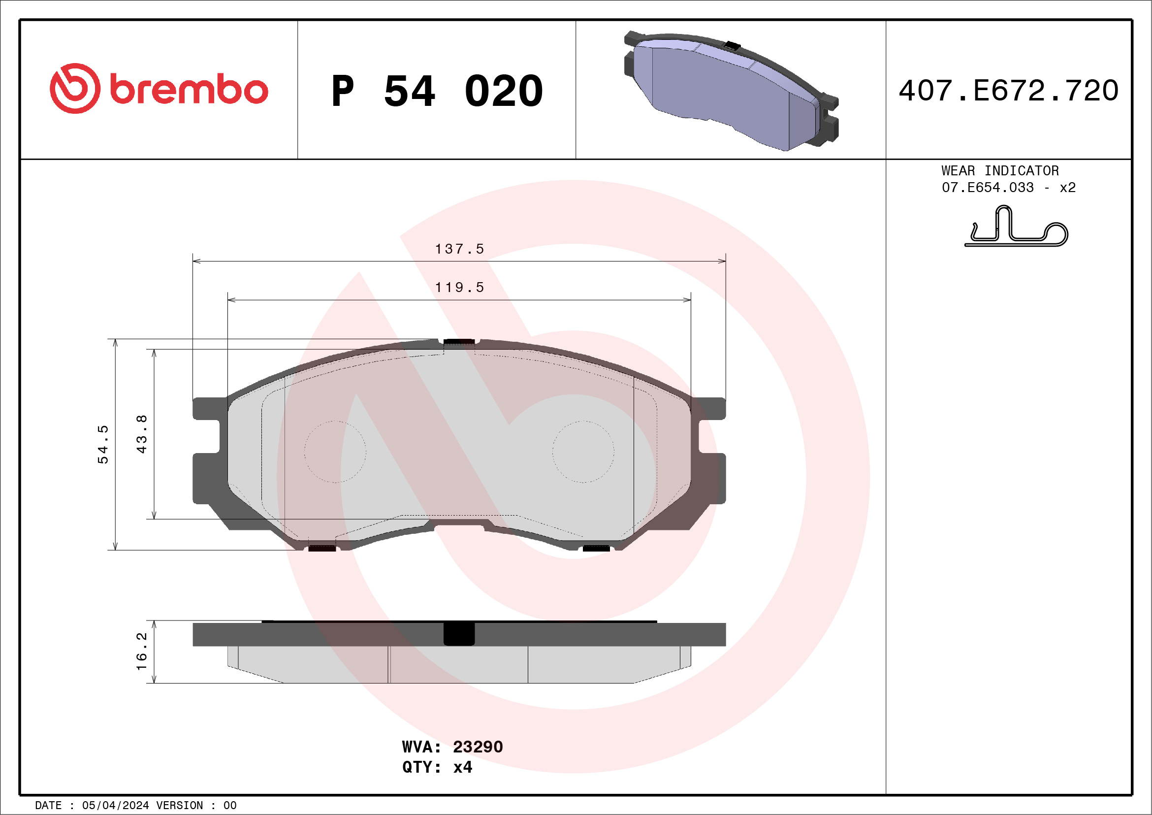 Placute frana MITSUBISHI L200 platou / sasiu (K6_T, K7_T) 2.8 D 4WD (K77T) diesel 97 cai BREMBO P 54 020