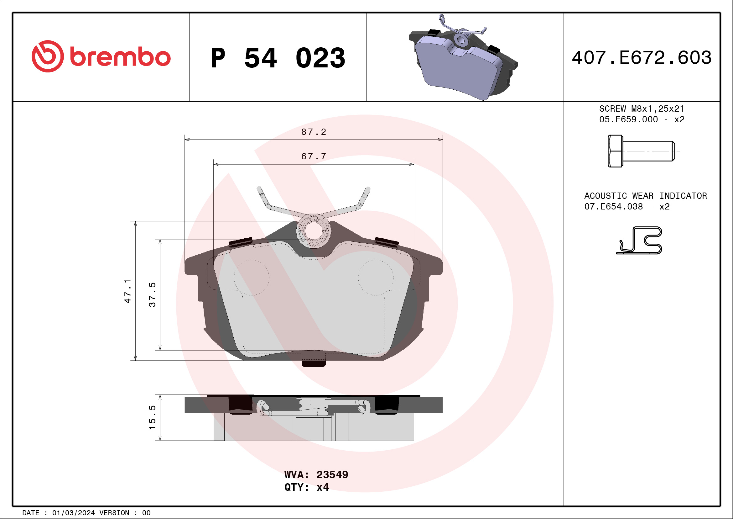 Placute frana MITSUBISHI CARISMA (DA_) 1.6 (DA1A) benzina 99 cai BREMBO P 54 023
