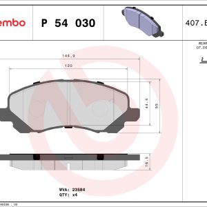Placute frana MITSUBISHI LANCER VIII Sportback (CX_A) 1.6 MIVEC benzina 117 cai BREMBO P 54 030X