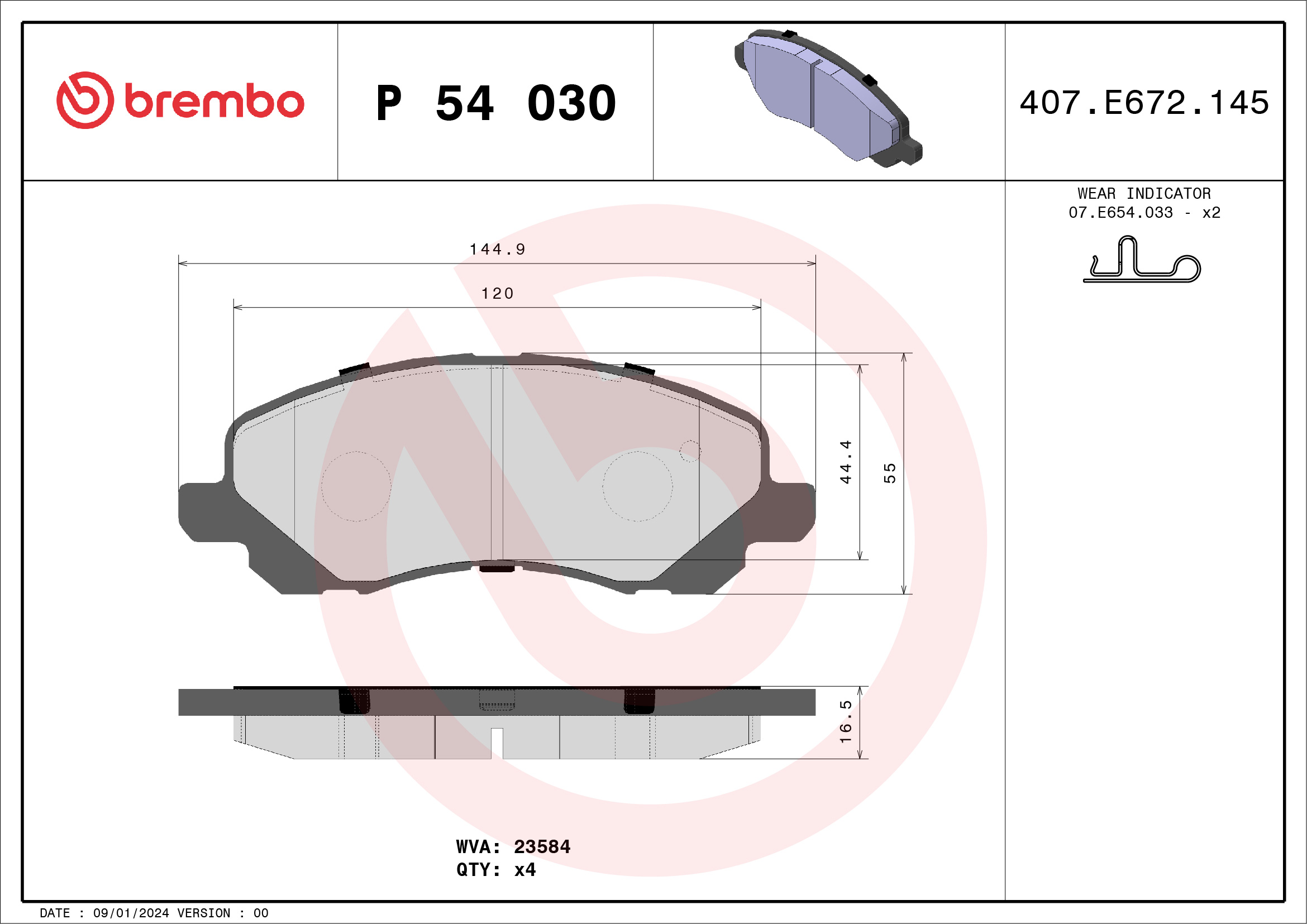 Placute frana MITSUBISHI ASX (GA_W_) 2.0 MIVEC (GA2W) benzina 150 cai BREMBO P 54 030